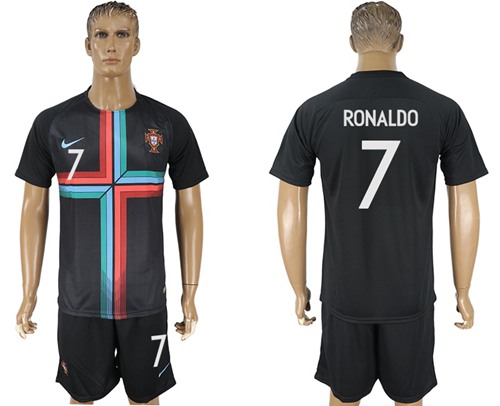 Portugal #7 Ronaldo Black Training Soccer Country Jersey - Click Image to Close